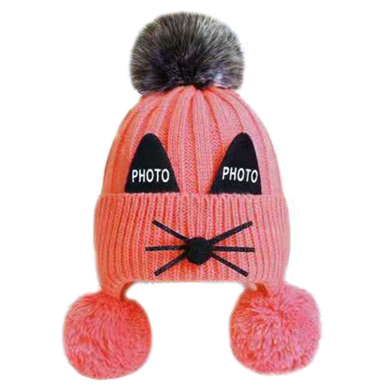 Mũ Beanie Dệt Kim Phủ Lông Giữ Ấm Tai Thời Trang Thu Đông Cho Bé