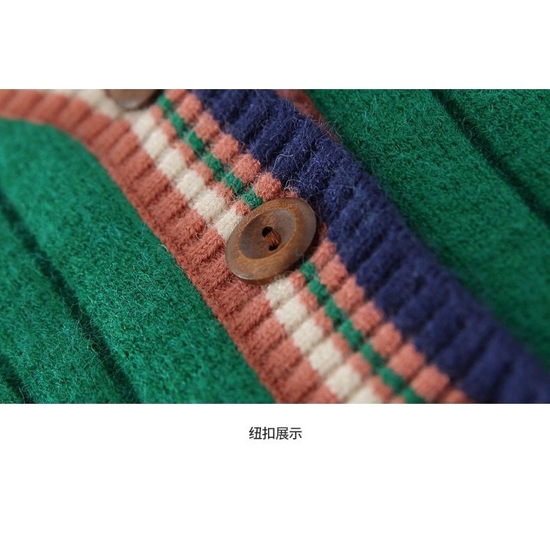 Áo Khoác Cardigan Dệt Kim Cổ Chữ V Màu Xanh Lá Phong Cách Hàn Quốc Thời Trang Thu Đông Mới