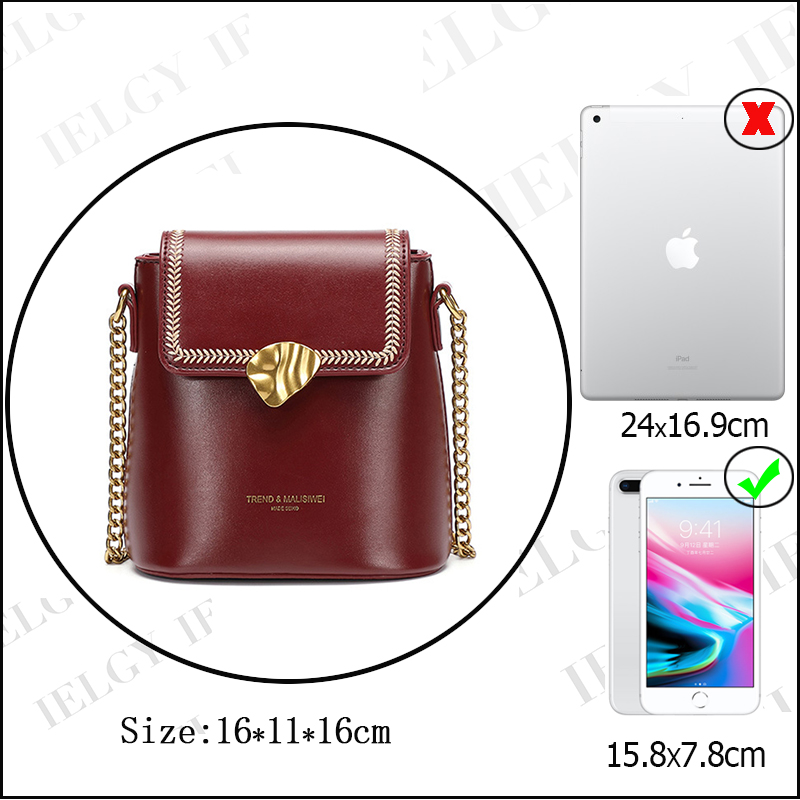 IELGY Mini WineRed Women's Bag Fashion Bucket Single Shoulder Ins Versatile Small Korean Style