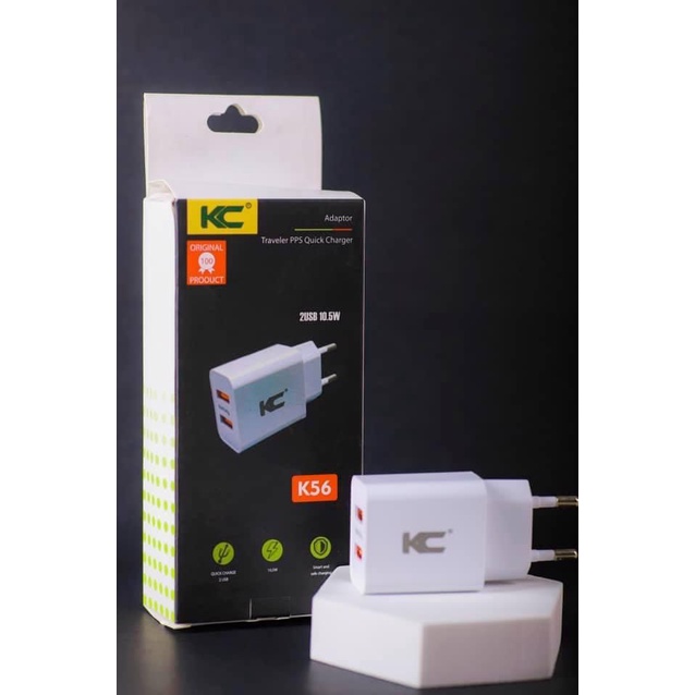 Củ Sạc 2 Cổng Usb K56 Củ Sạc nhanh Quick Charge Chính Hãng KC