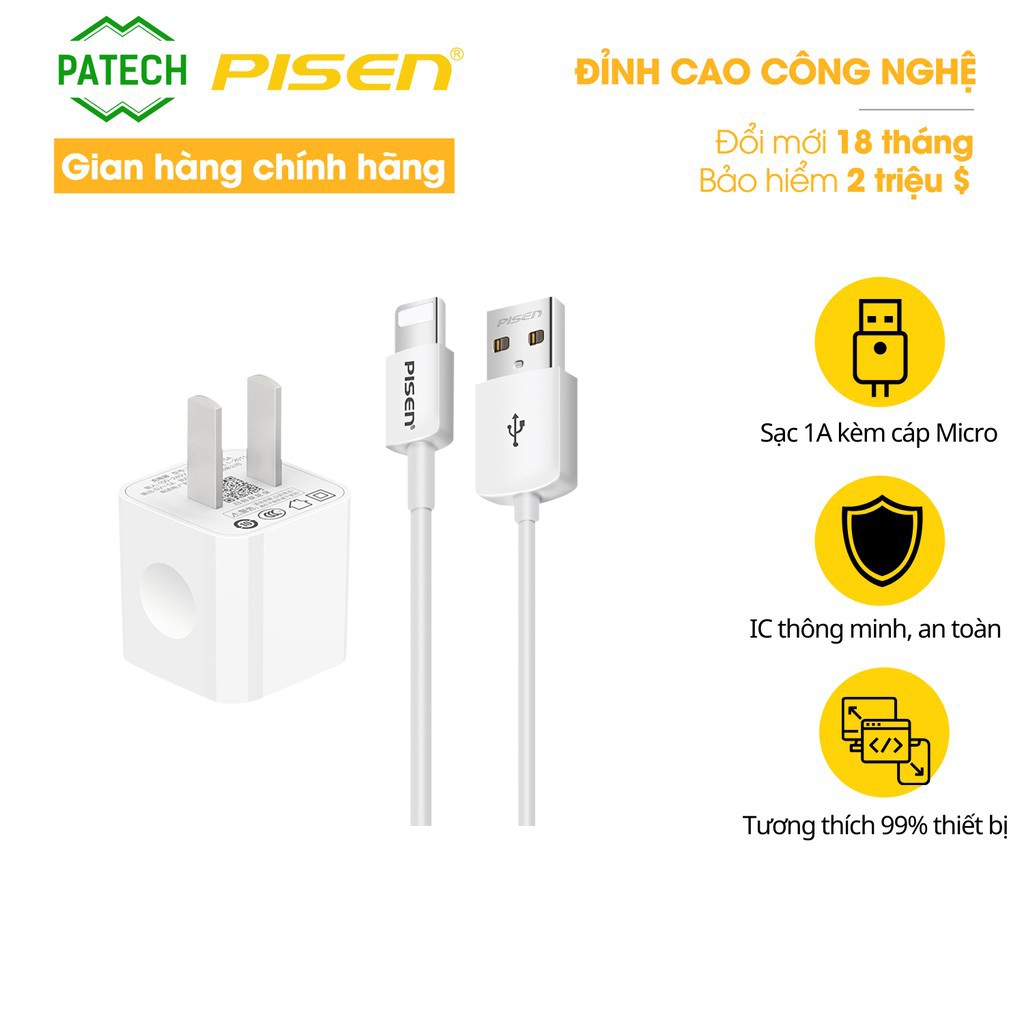 Combo Sạc Pisen I Charger 1A Lightning - HÀNG CHÍNH HÃNG