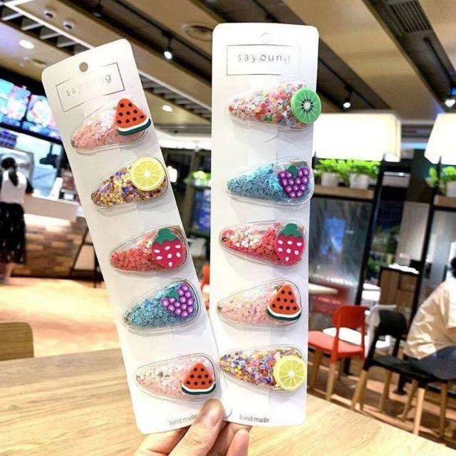 Sẵn hàng combo 10 vỉ 5 kẹp tóc hình hoa quả