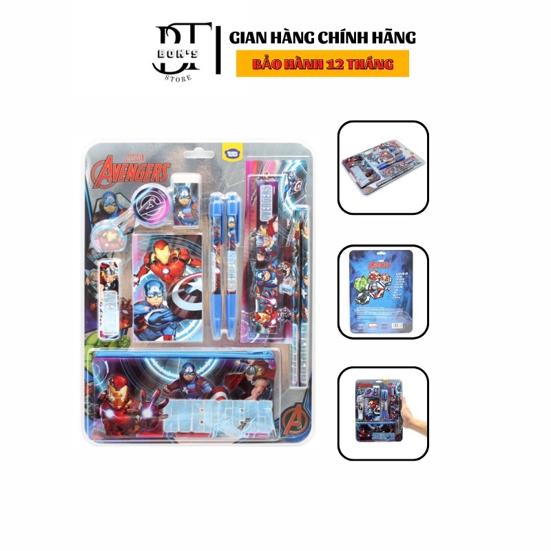 Bộ Dụng Cụ Học Tập 10 Món Kèm Hộp Bút Marvel Avengers Đồ Dùng Học Tập Xinh Xắn Cute Giá Rẻ Chất Lượng Cho Bé