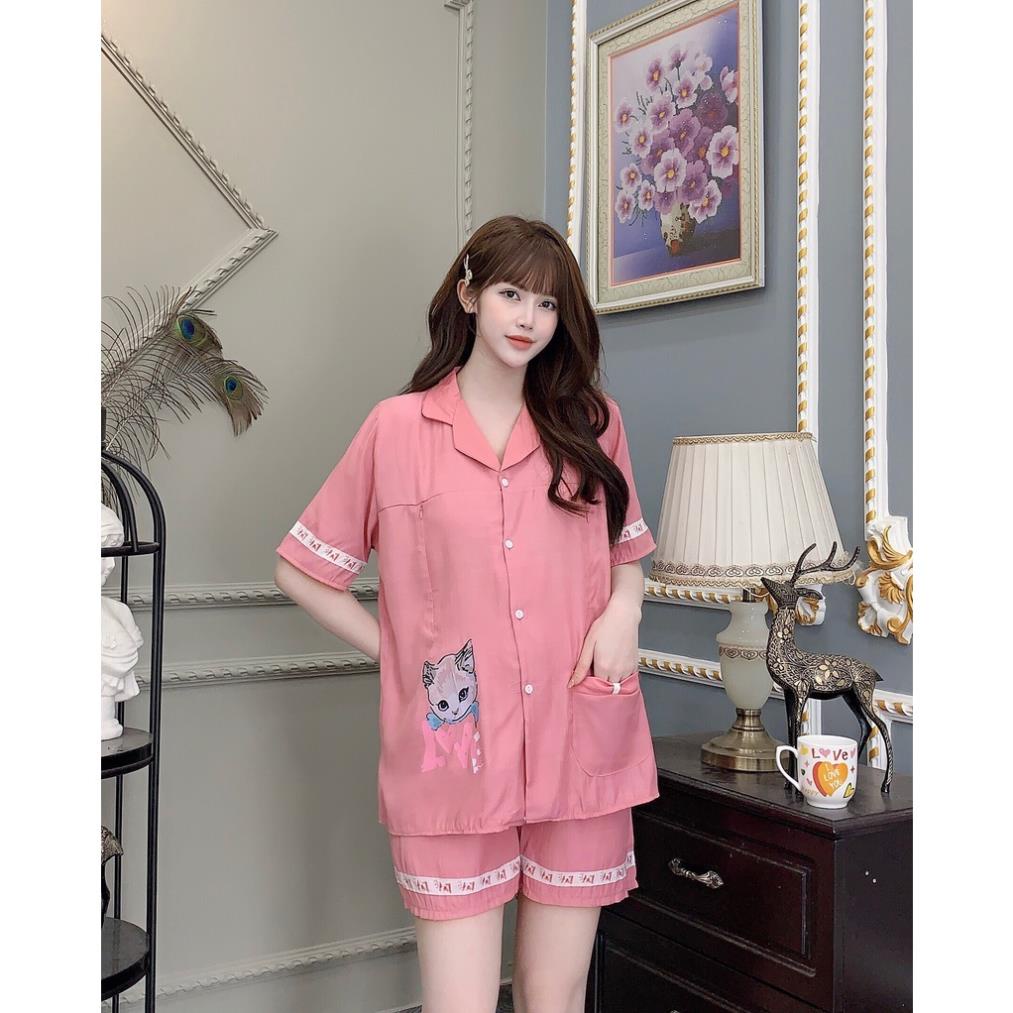 Bộ đồ bầu ngắn thời trang in hình mèo - Tkutrang Style- Thời trang cho người có thai