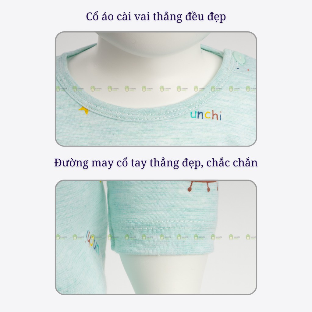 Đồ Bộ Bé Gái, Bé Trai UNCHI Vải Cotton Mềm Xốp Cài Vai Hoạ Tiết Gấu Con, Quần Áo Sơ Sinh Thu Đông Cho Bé UNTD2104