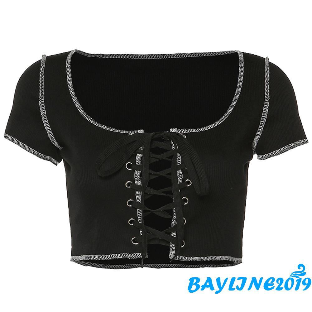 [Mã FAMAYWA giảm 10K đơn 50K] Áo Croptop Tay Ngắn Phối Dây Thời Trang Cho Nữ | BigBuy360 - bigbuy360.vn