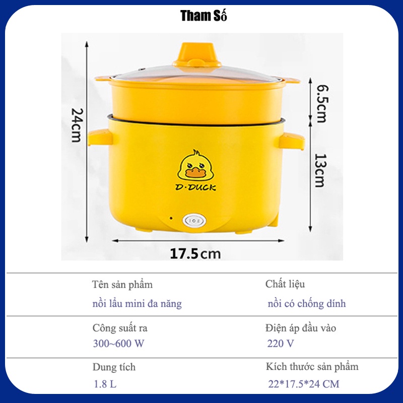 Nồi Lẩu Điện Mini, Nấu Mì 2 Tầng Kèm Giá Hấp Đa Năng Nướng, Luộc, Chiên Chống Dính Vấn Đá Tiện Lợi, Ca nấu mì mẫu mới