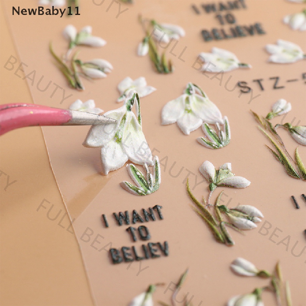 [Hàng mới về] Miếng dán móng trang trí nghệ thuật 5D hình hoa trắng