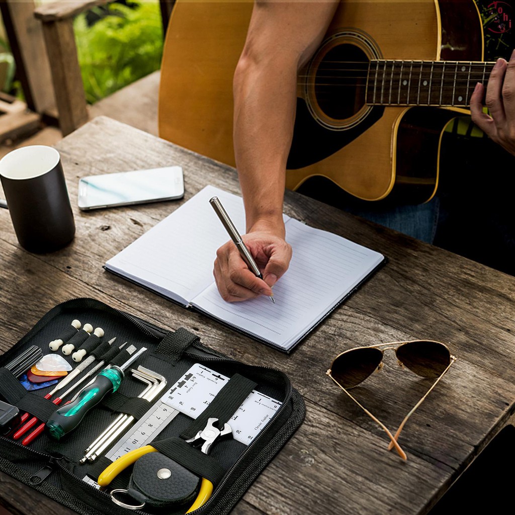♫ ammoon Guitar Repairing Maintenance Cleaning Tool Kit Includes String Action Ruler & Gauge Measuring Tool & Hex Wrench