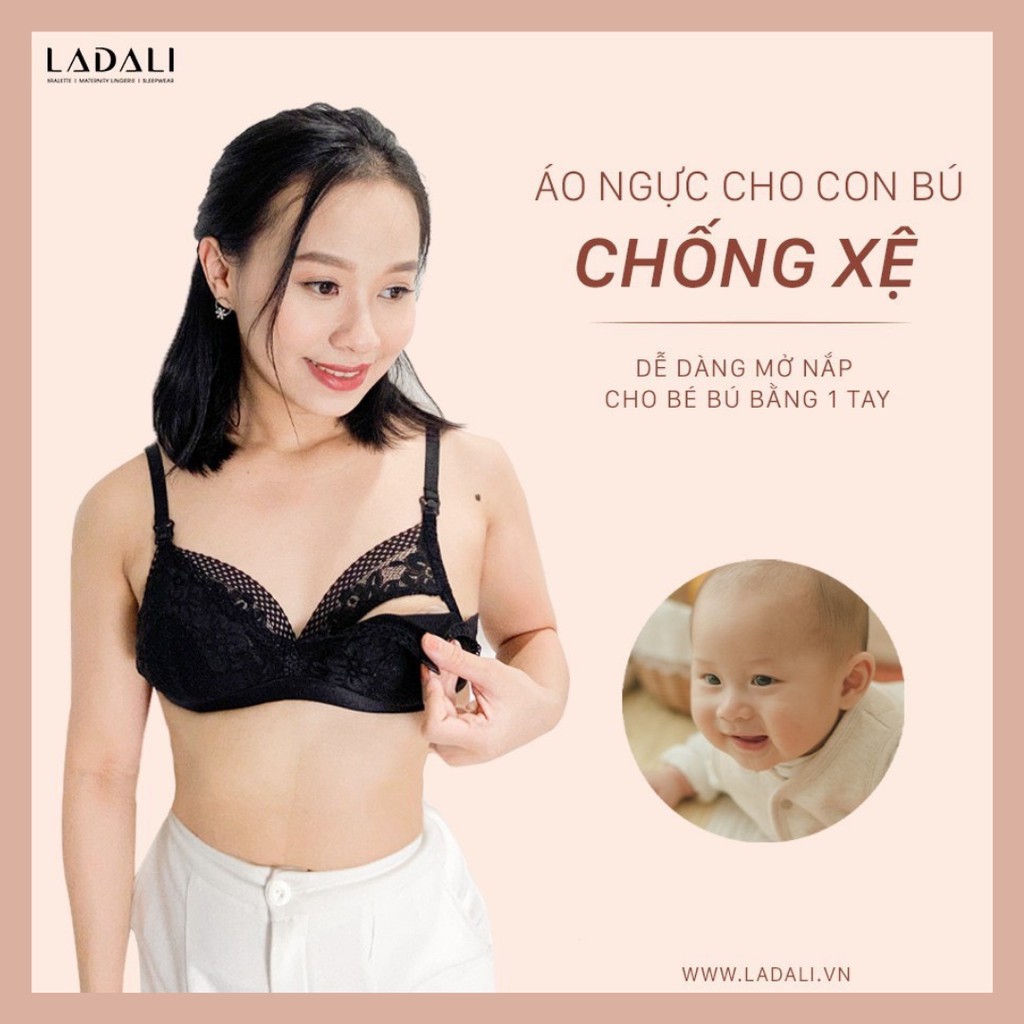 Áo Ngực Cho Con Bú Chống Xệ Sau Sinh Ren Lớp Lót Cotton Siêu Thấm Hút Size Lớn Thiết Kế Ladali