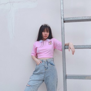 Áo Thun CROPTOP Thiêu Ngực Cổ Bẻ