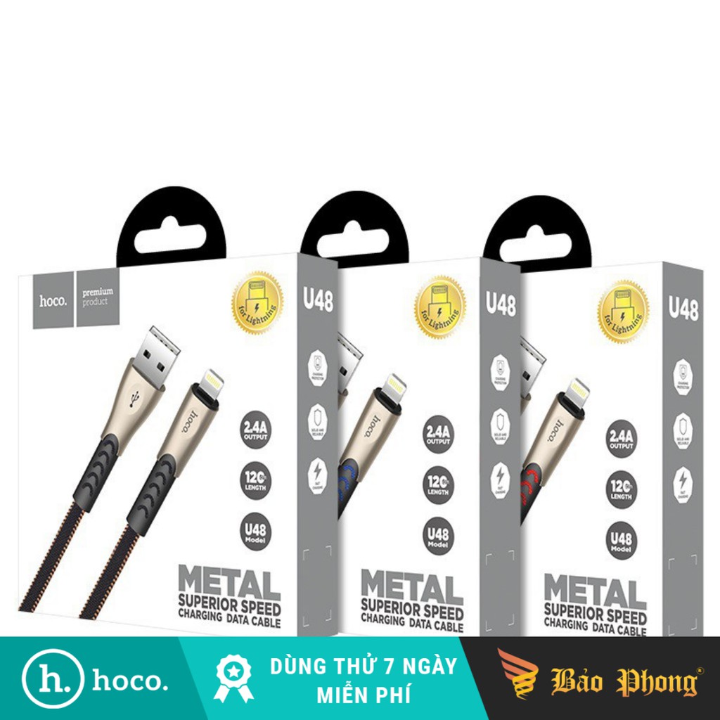 Cáp sạc iPhone HOCO U48 2.4A USB to Lightning dài 1.2m