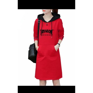Image of Fashion Black and Red Long Sleeve 90-100cm Spandex Hoodie Dress for Woman