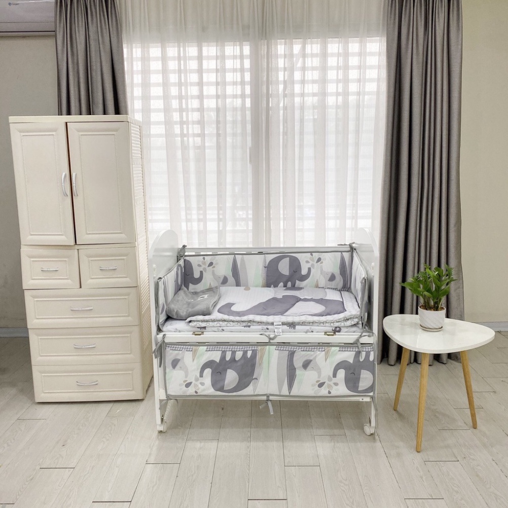 Set quây cũi vải 7 món chính hãng UMOO thoáng mát, 100% vải cotton thoáng mát, mềm mịn cho bé