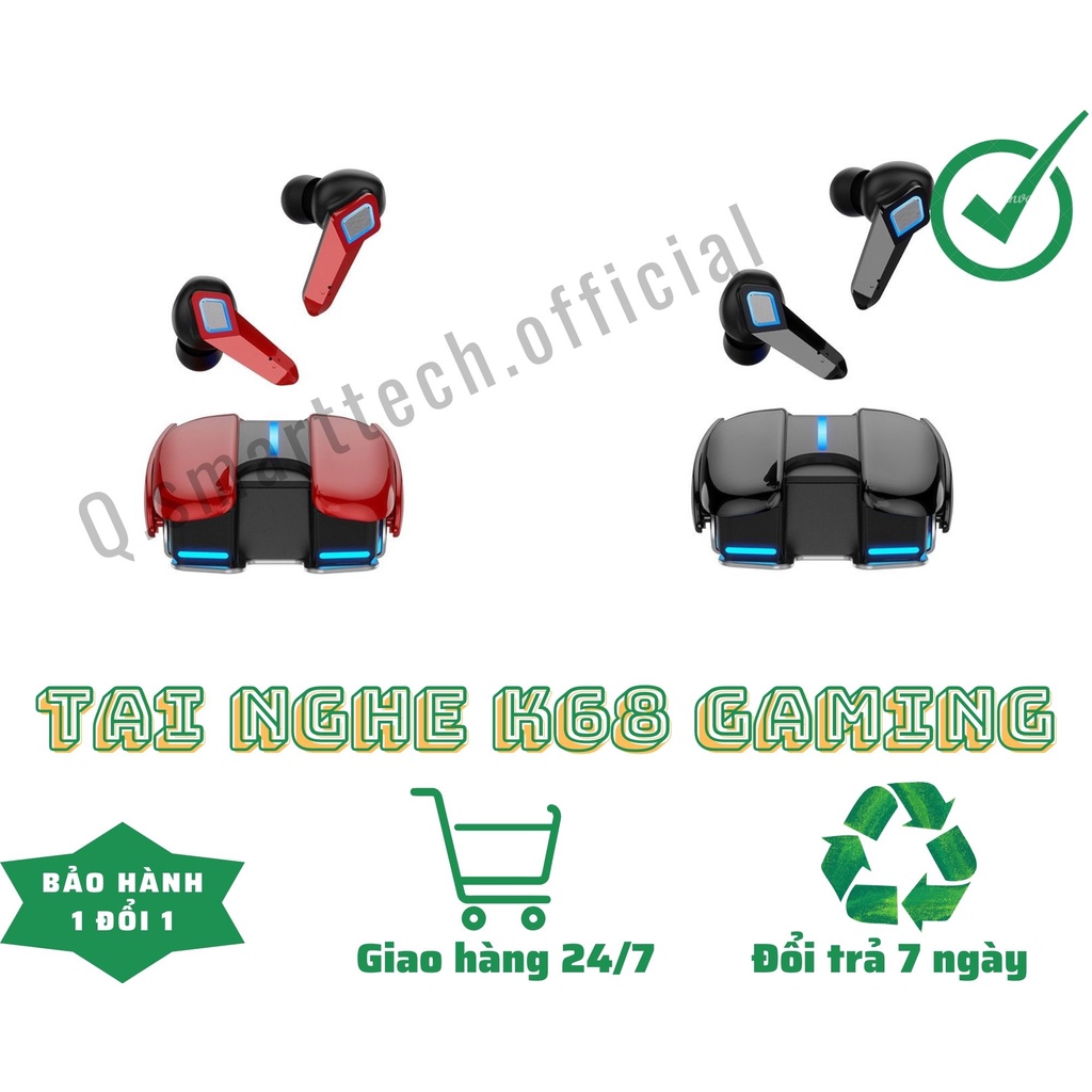 Tai nghe Bluetooth GAMING K68 độ trễ thấp, kết nối bluetooth V5.2. Tai nghe không dây chơi game 2 chế độ cực đỉnh