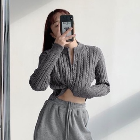 Áo Sweater Dệt Kim Tay Dài Cổ Cao Phối Khóa Kéo Màu Sắc Trơn Phong Cách Hàn Quốc Cho Nữ