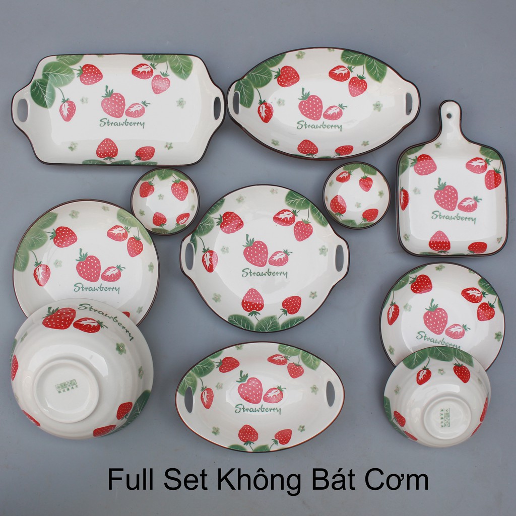 Bát Sứ Bát Ăn Cơm Bộ Bát Đĩa Decor Bộ Chén Dĩa Sứ Dễ Thương Dâu Tây Cute Cao Cấp S54