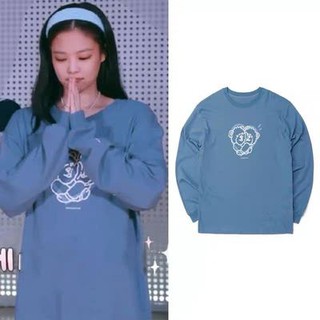 Áo len tay dài hoạ tiết gấu dáng rộng dễ thương blackpink jennie