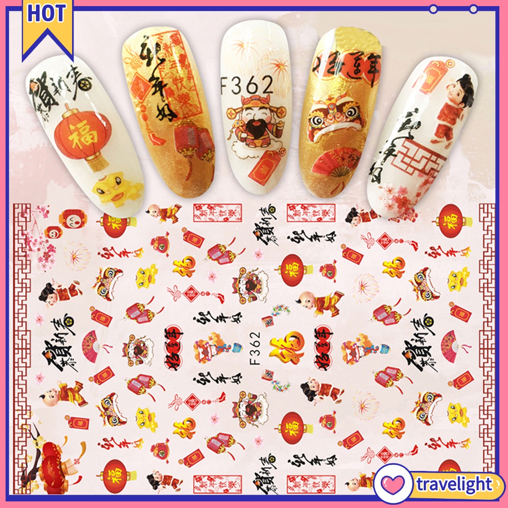Giấy decal dán móng tay chúc mừng năm mới phong cách Trung Hoa