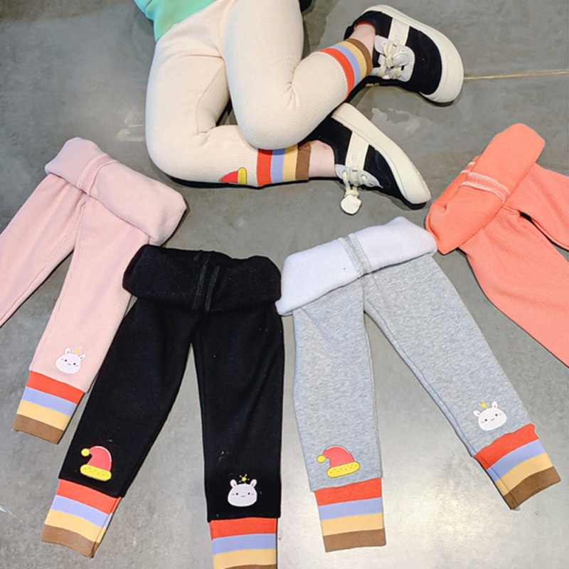 Quần legging lót lông cừu dày họa tiết hoạt hình dễ thương tùy chọn màu sắc dành cho bé gái