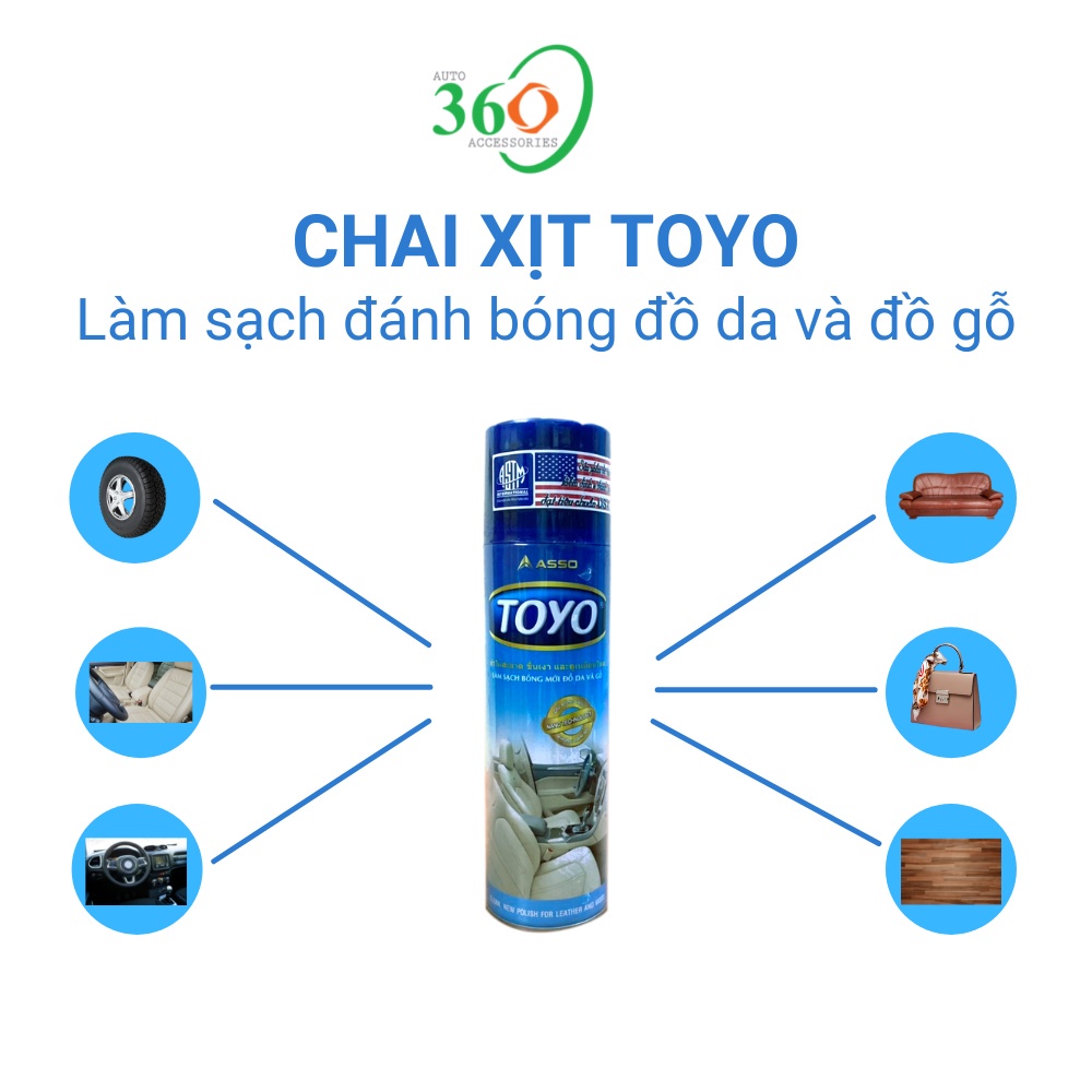 Bình xịt bóng da, gỗ, nội thất ô tô Toyo xịt bóng xe máy