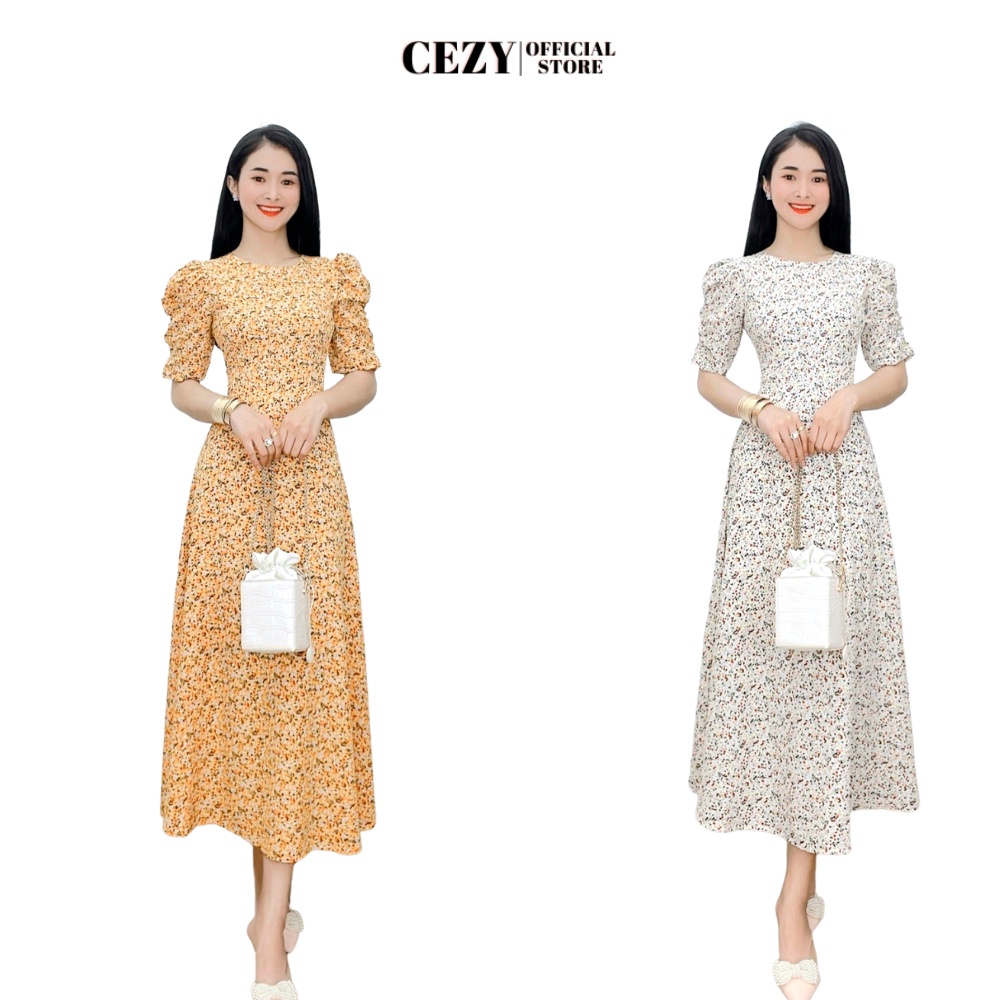 Đầm hoa nhí cổ tròn tay phồng dáng xòe dài có size bigsize CEZY D81 | BigBuy360 - bigbuy360.vn