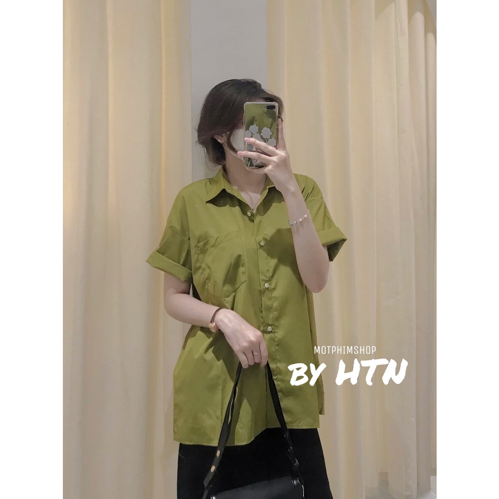 Áo Sơ Mi Tay Ngắn Dáng Rộng Xẻ Lưng kiểu nữ Ulzzang