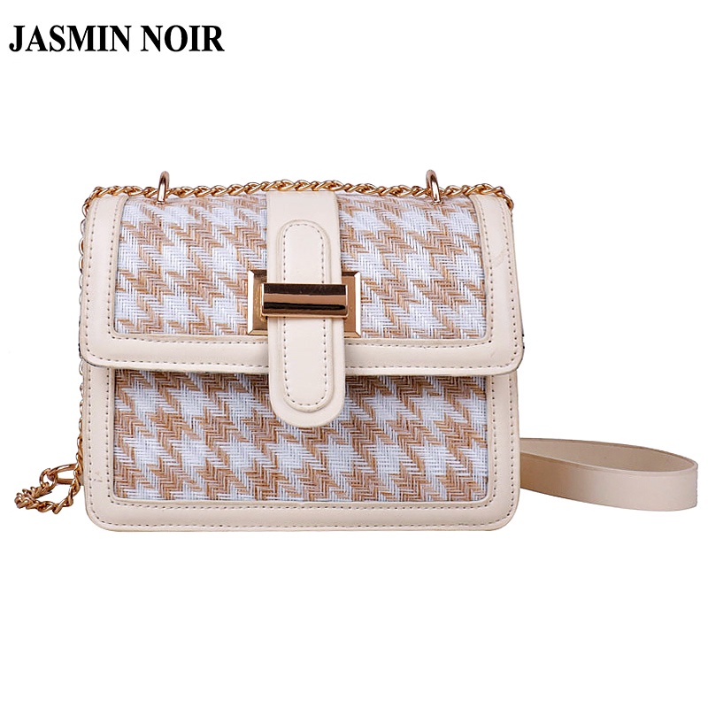 Túi Đeo JASMIN NOIR Chéo Dáng Vuông Nhỏ Họa Tiết Sọc Caro Phối Dây Xích Thời Trang Trẻ Trung Cho Nữ