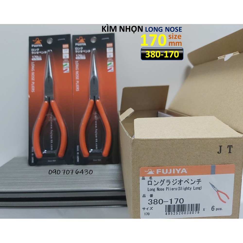 [Chính hãng Nhật] Kìm nhọn mỏ dài cắt dây thép dây đồng 170mm Fujiya 380-170  made in Japan Nhật Bản