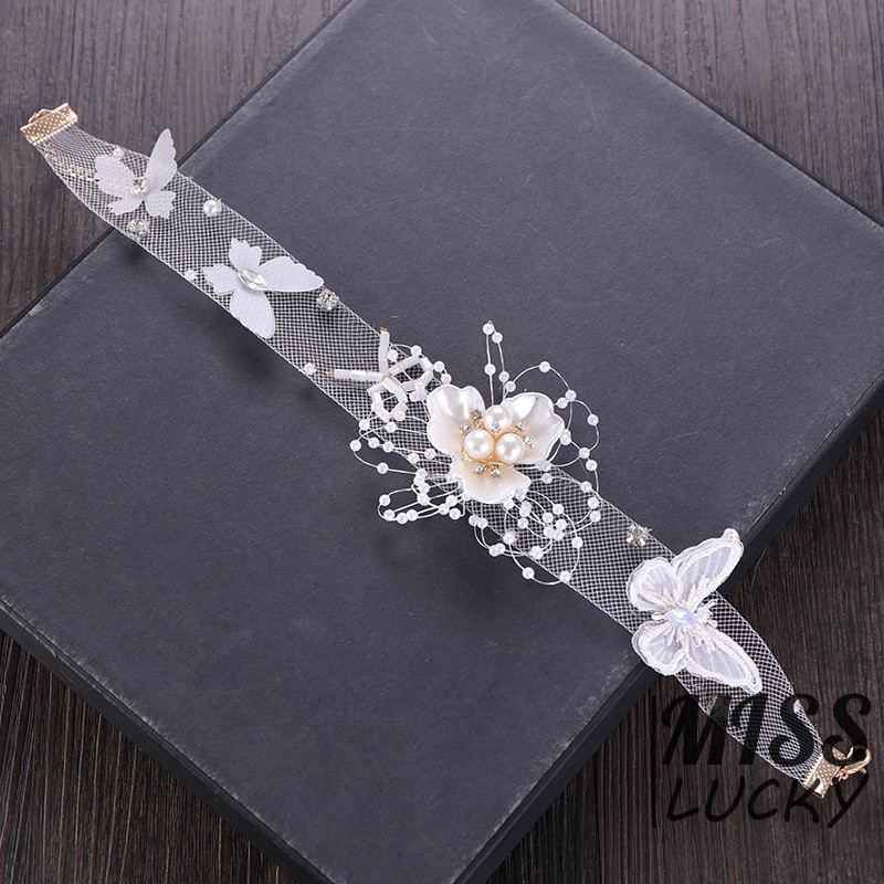 VN HANDMADE Vòng Cổ Ren Hoa Đính Ngọc Trai Sang Trọng Cho Nữ