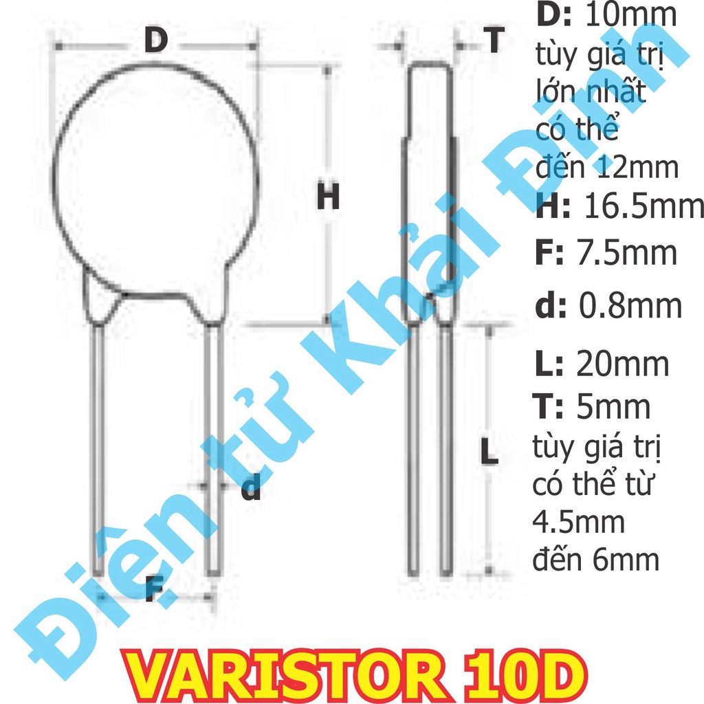 20 con TỤ CHỐNG SÉT, VARISTOR 10MM 10D (giá cho gói 20 con) kde0798
