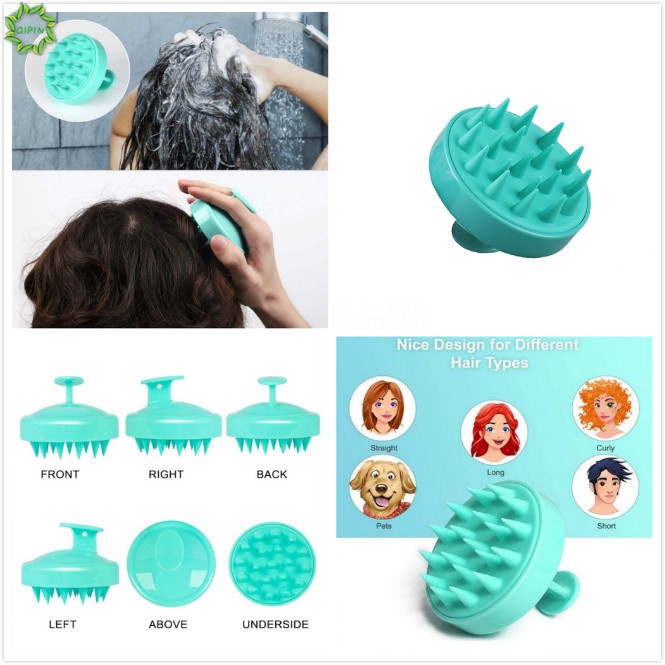 (Hàng Mới Về) 1 Bàn Chải Mát Xa Da Đầu Hình Tròn Bằng Silicone Màu Xanh Lá