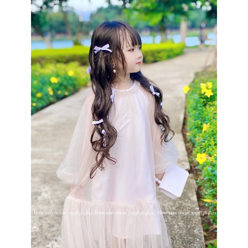 Váy công chúa cho bé gái Bella cổ lưới tay bồng HOMI BABY HOUSE đầm công chúa Bella cho bé dự tiệc dạo phố