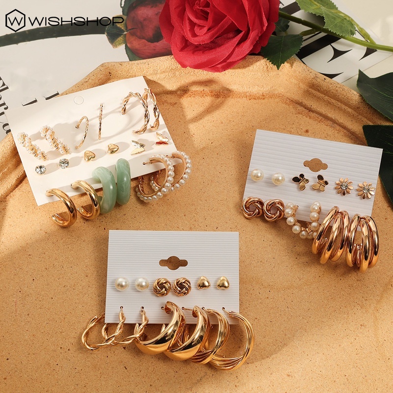 Khuyên Tai Hình Tròn Đính Ngọc Trai Nhựa Resin Thời Trang Vintage Hàn Quốc Đơn Giản