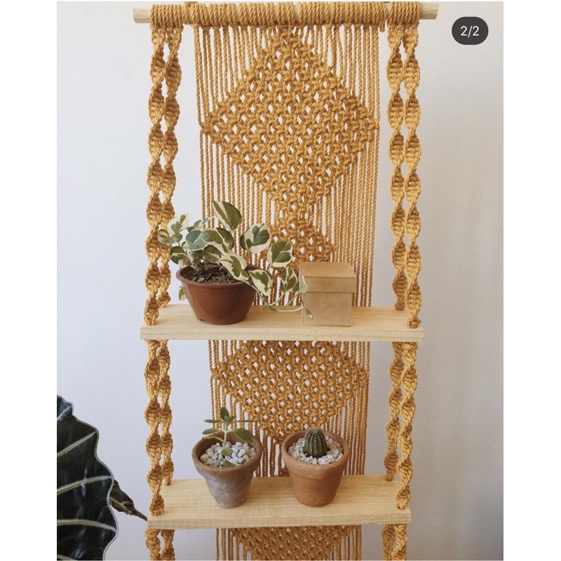 Kệ Treo Macrame 1/2/3/4 Tầng Màu Vàng mù tạt mẫu 007 (Hình chụp thật)