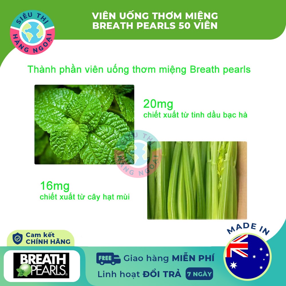 Viên Uống Thơm Miệng Breath Pearls - Úc Hộp 50 viên