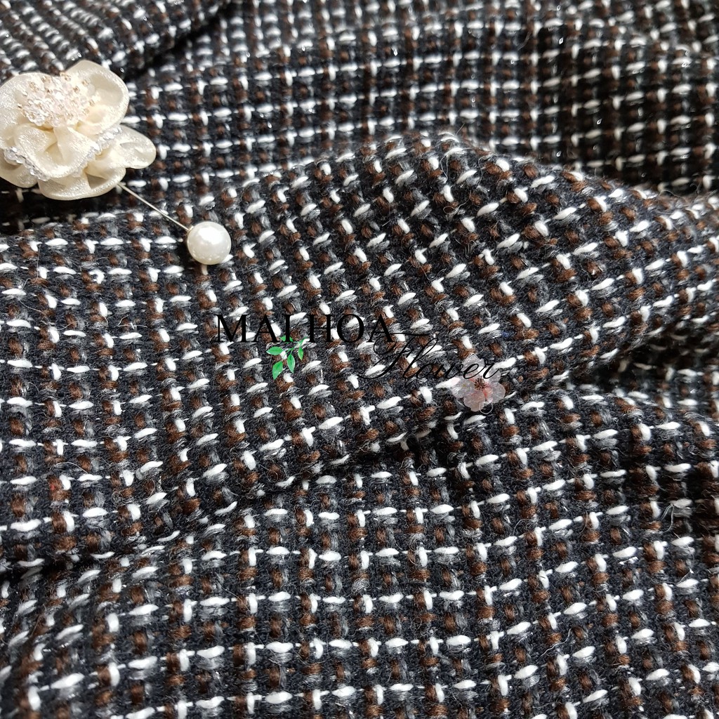 Vải dạ tweed kẻ nâu vải may áo vest nữ Hàn Quốc cao cấp, Maihoaflower