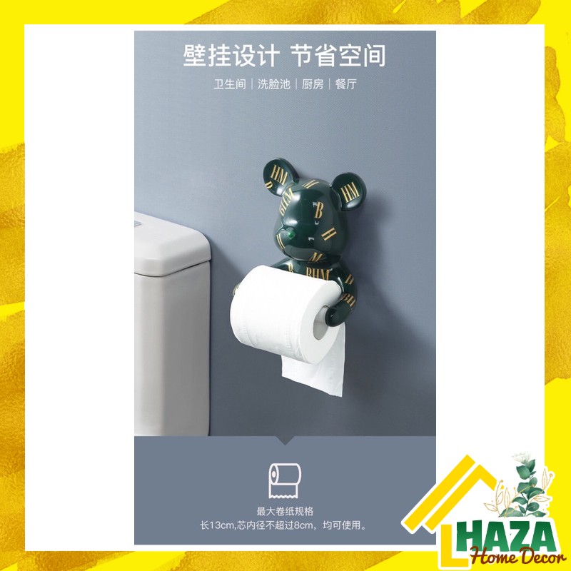 Giá treo cuộn giấy vệ sinh khăn lau hình gấu, móc treo cuộn giấy gấu Bearbrick dán tường nhà tắm