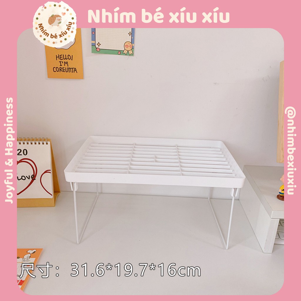 Kệ nhựa chân sắt màu trắng 2 size trang trí bàn học bàn làm việc