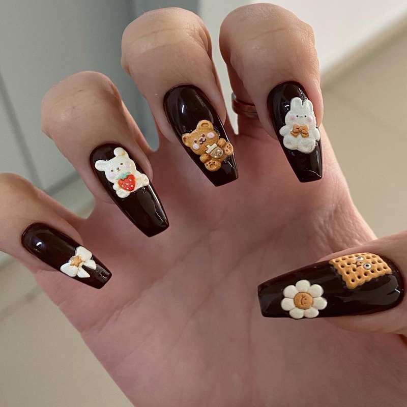 Miếng Dán Trang Trí Móng Tay In Nổi Hình Thỏ/ Gấu Hoạt Hình 5D Dễ Thương DIY