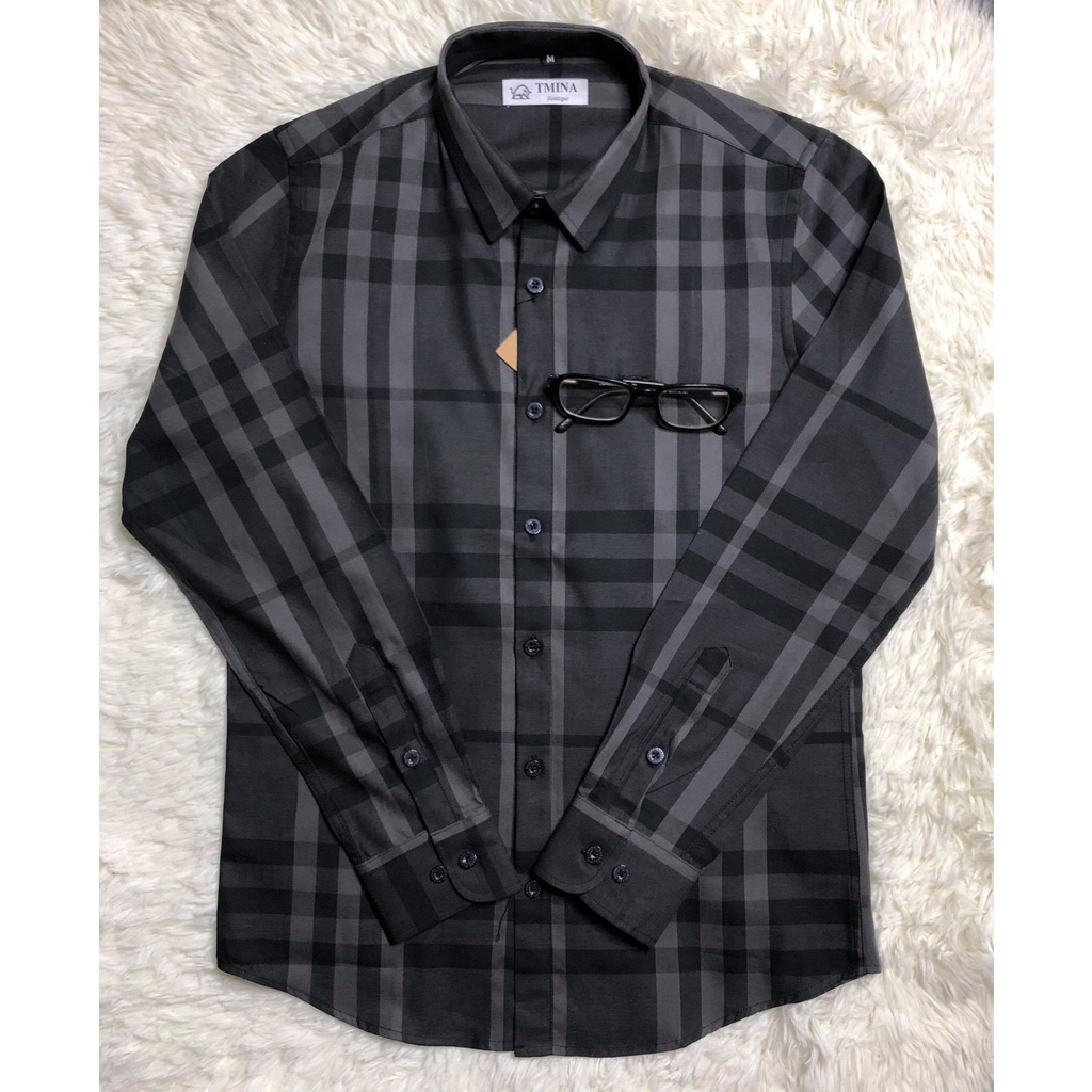 Áo sơ mi kẻ bbr tay dài vải cotton thoáng mát màu đen kẻ nhỏ SMD01