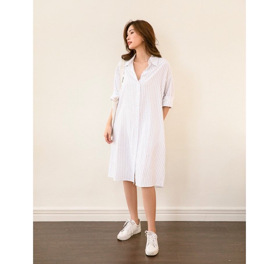 MIEU - Đầm sơ mi oversized (Sọc Trắng/ Xanh) - HA06