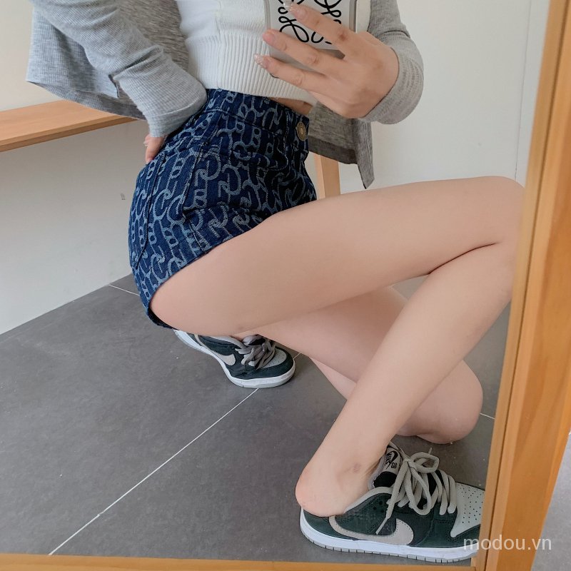 DUNEA Quần short denim in họa tiết chữ thời trang cho nữ
