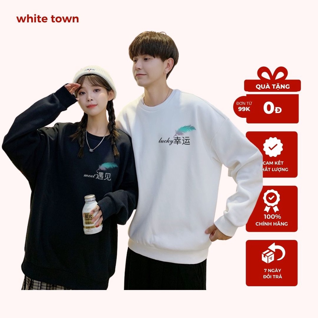 Áo Đôi Thu Đông Unisex,Áo Nỉ Bông Nam Nữ Dài Tay Sweater Form Rộng Oversezi Hợp Với Mọi Phong Cách (LUCKY)