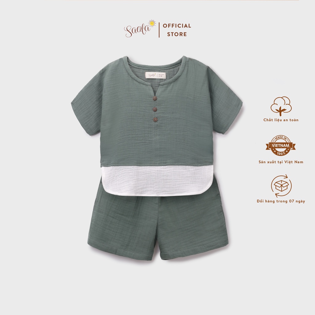 Bộ Áo Quần Cho Bé Trai/ Bé Gái Chất Liệu Muslin Cao Cấp Thoáng Mát - LEON SET - SEM001 &amp; SEM002 - SAOLA KIDS CLOTHING