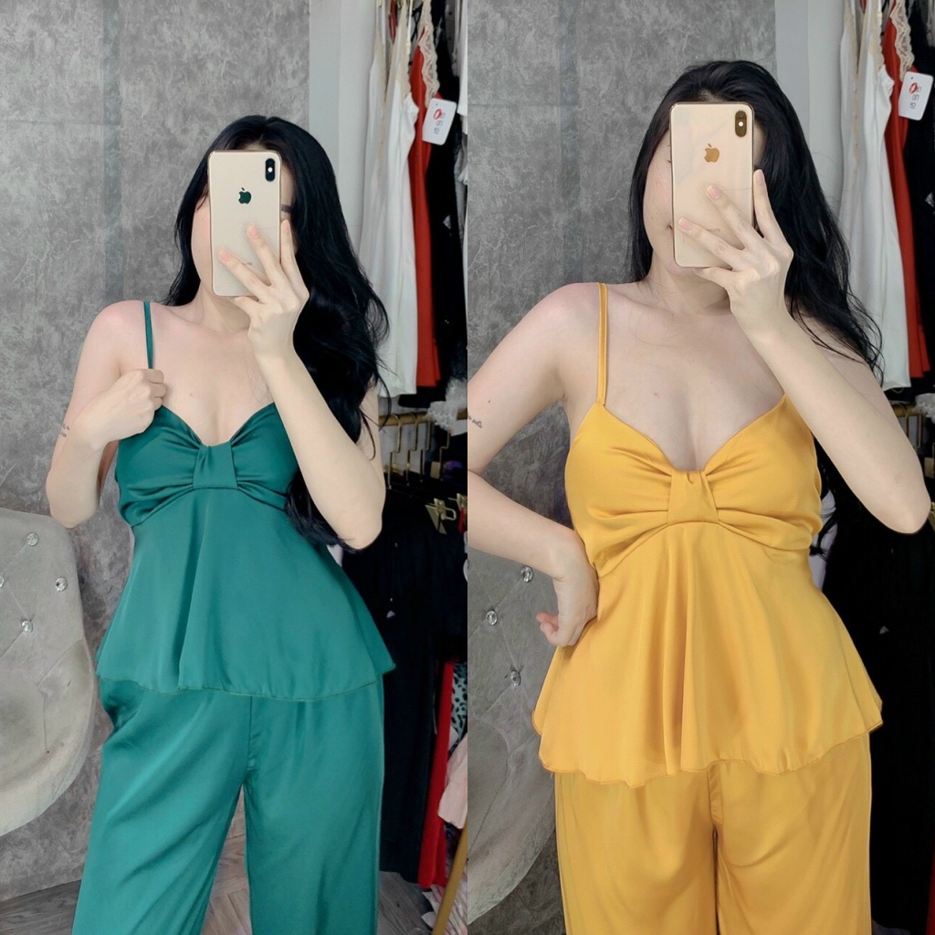 Đồ Ngủ Nữ - Đồ Ngủ Sexy 2 Dây Gợi Cảm Chất Satin Mát Mẻ Freesize Linqu Sleepwear