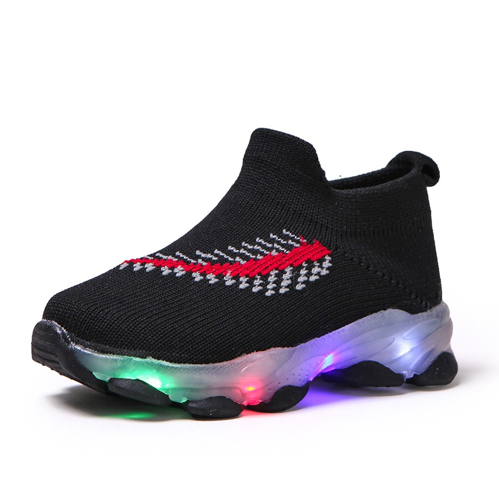 Children Baby Girls Boys Feather Mesh Led Luminous Socks Sport Run Sneakers Casu