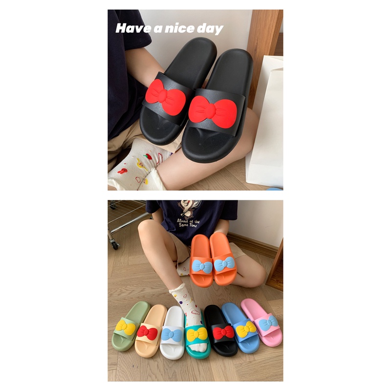JY502- C3 NƠ BA MÀU- Dép quai ngang đế mềm NƠ TO nữ dễ thương êm chân bền chắc ma sát bám sàn tốt không trơn trượt