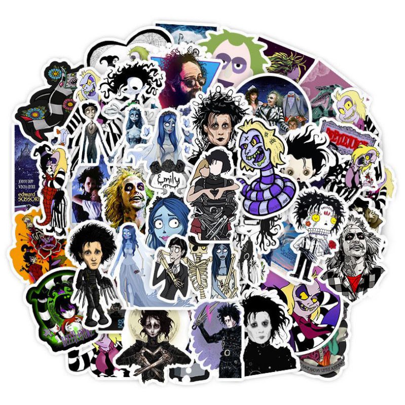 Sticker TIM BURTON SERIES nhựa PVC không thấm nước, dán nón bảo hiểm, laptop, điện thoại, Vali, xe, Cực COOL #66