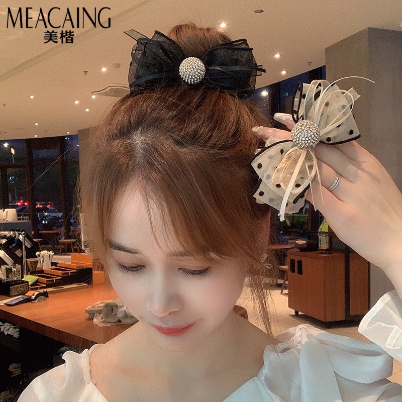 Dây Buộc Tóc Thắt Nơ Họa Tiết Chấm Bi Phong Cách Hàn Quốc Thanh Lịch Dành Cho Nữ